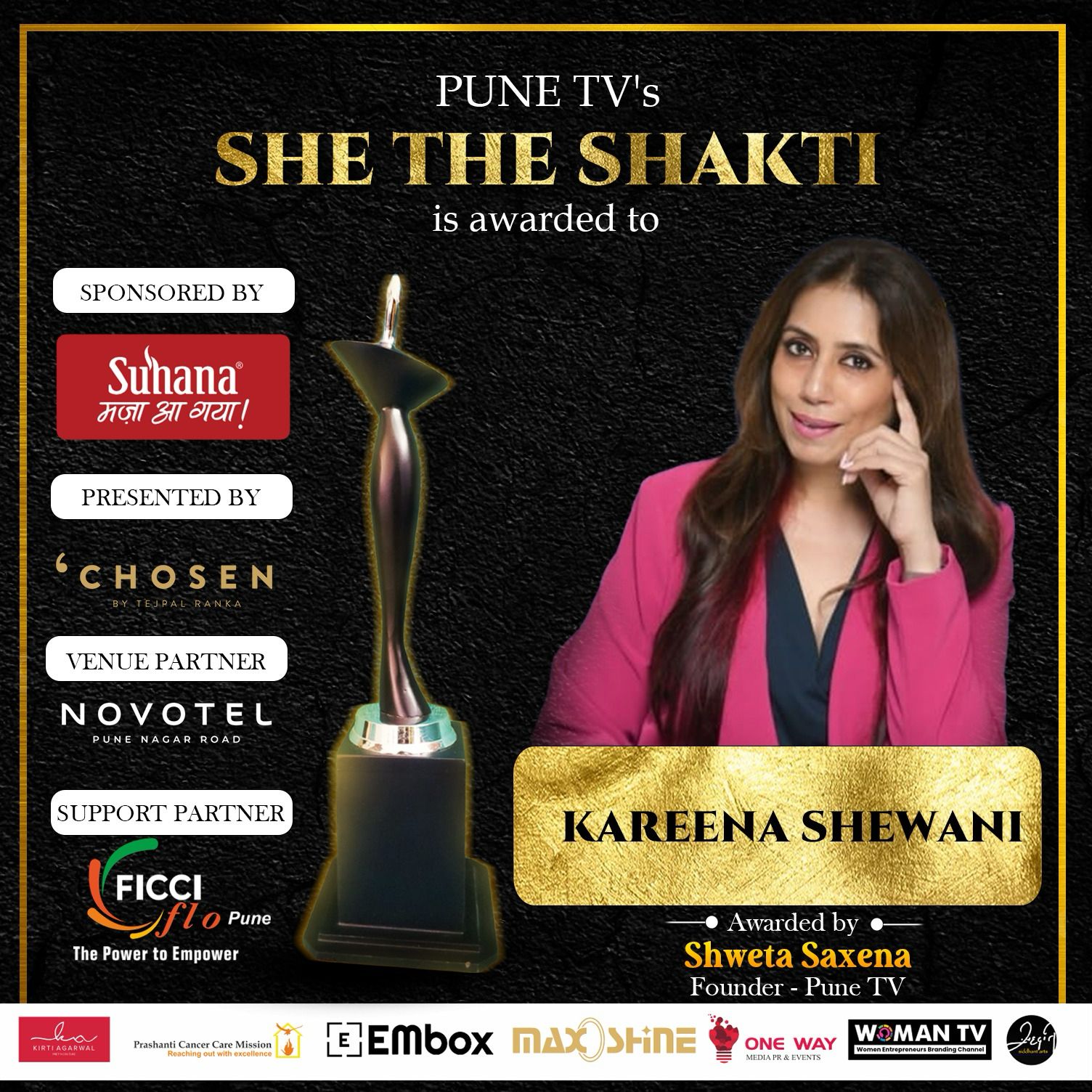 Kareena Shewani receiving Pune TV's She The Shakti award
